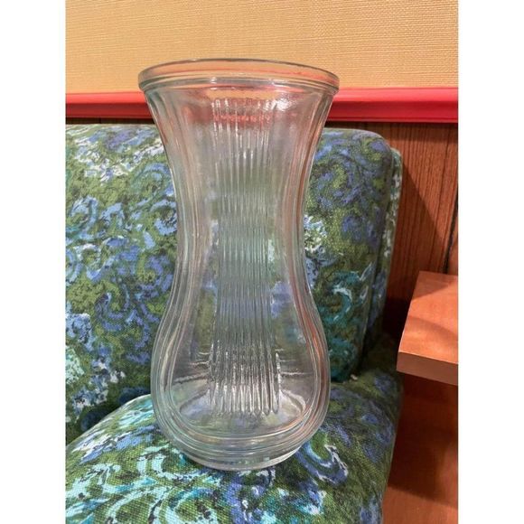 Vintage Hoosier Glass Vase Art Deco Pattern Clear Glass Decor - Picture 4 of 8